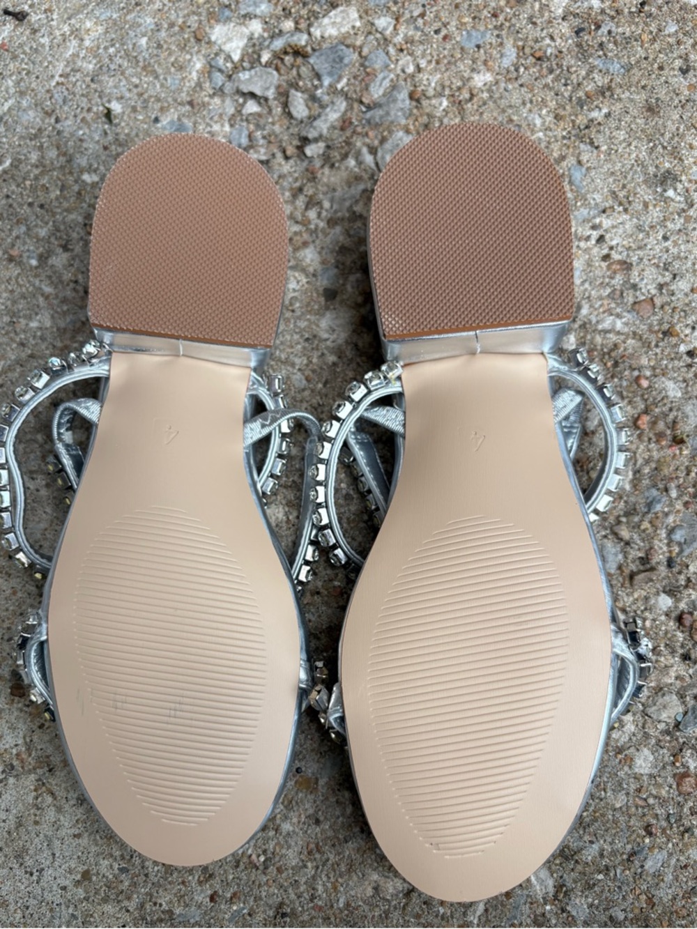 Women’s Size 4 - Open Toe Silver Rhinestone Strappy Slingback Low Chunky Heel - Picture 5 of 6